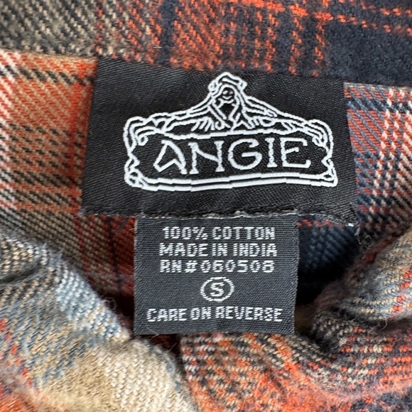 Angie Plaid Flannel Button-Down Shirt Women’s Small Rust Navy Tan Cotton Pockets - Picture 10 of 10